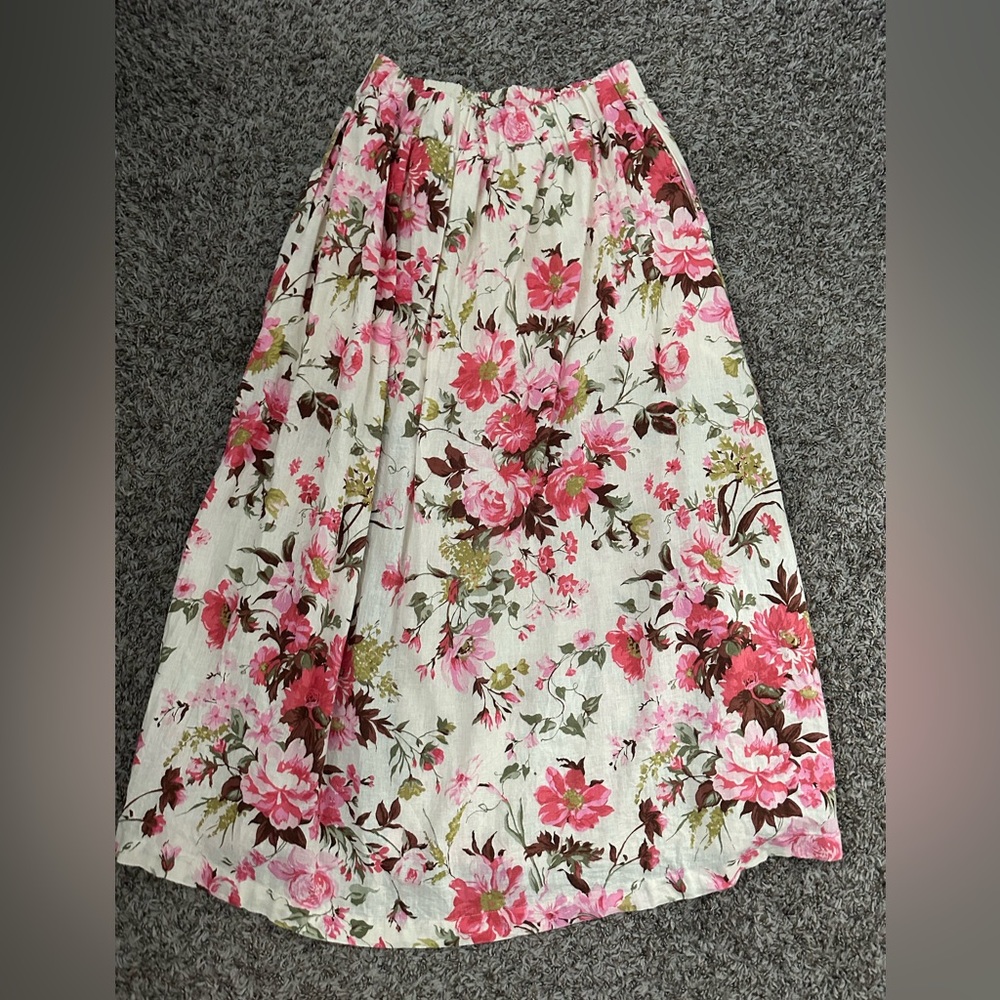 NWOT Abercrombie Women’s Floral Linen-Blend High Slit Skirt Size L